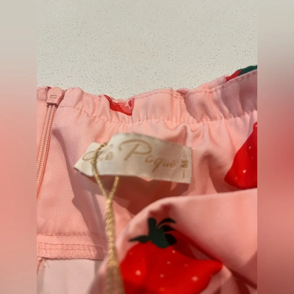 NEW Belle Poque Strawberry Print Tie Waist Skirt-Medium - Picture 5 of 10